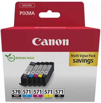 Canon Cli571 Pixma Mg Inkt (5) Cmyk W/O Sec Foto'S Cardboard 1X15/4X7Ml