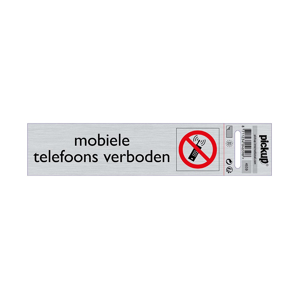 bord alulook mobiele telefoons verboden - 165x44 mm zelfklevend