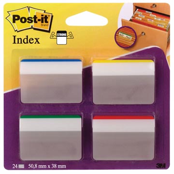 Post-It Index Strong, Ft 50,8 X 38 Mm, Voor Hangmappen, Set Van 24 Tabs, 4 Kleuren, 6 Tabs Per Kleur