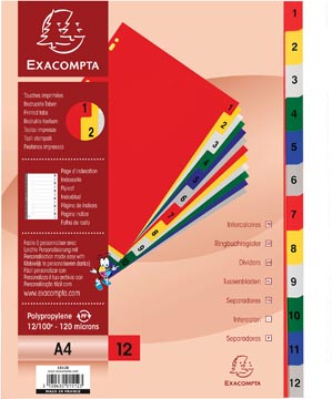 Exacom Tabbladen A4 Pp 12T Ass