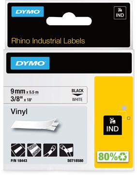 Dymo Rhino Tape Vinyl (9Mm, Zwart/Wit)