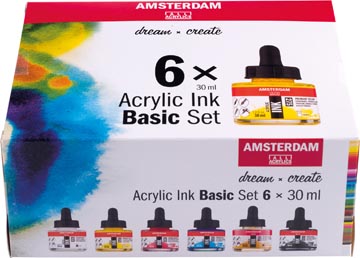Acrylinkt 6X30Ml Ass Basisset