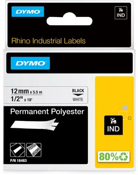 rhino tape 12mm poly zw/wit