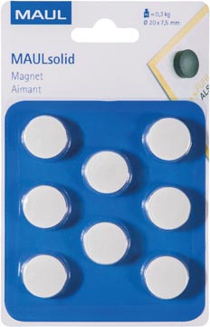 Maul Magneet Solid, 20 Mm, Trekkracht 300 Gr, Blister Van 8 Stuks, Wit
