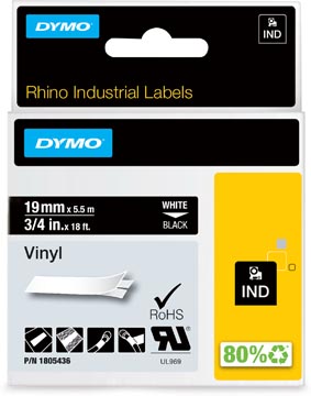 rhino tape 19mm vinyl wt/zwart