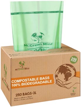 Mr. Green Mind vuilniszakken Bio, 2-3 liter, groen, doos van 250 stuks