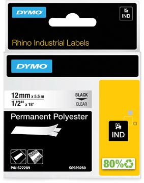 rhino tape 12mm poly zw/transp