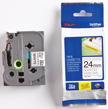 TZES251 BROTHER PT Labeltape 24mm wit zwart 8 meter gelamineerd