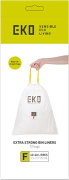 Eko Vuilniszakken Met Trekbandsluiting, 40-60 Liter, Wit, 1 Rol, 12 Zakken