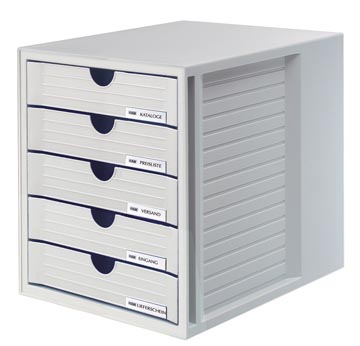 han ladenblok systembox karma, met 5 gesloten laden, licht grijs