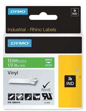 rhino tape 12mm vinyl wt/groen