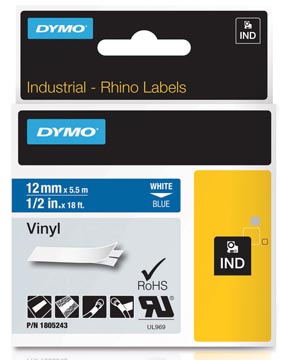 rhino tape 12mm vinyl wit/blau