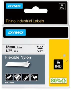 rhino tape 12mm nylon zw/wit