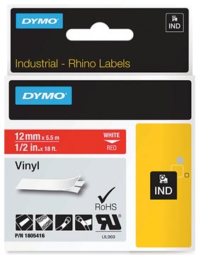 rhino tape 12mm vinyl wit/rood