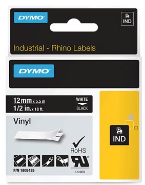 rhino tape 12mm vinyl wt/zwart
