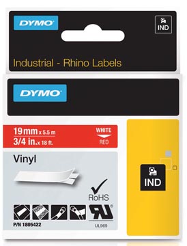 rhino tape 19mm vinyl wit/rood