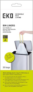 Eko vuilniszakken met trekbandsluiting, 3-6 liter, wit, 1 rol, 30 zakken