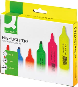 Q-CONNECT markeerstift, pak van 6 stuks in geassorteerde kleuren