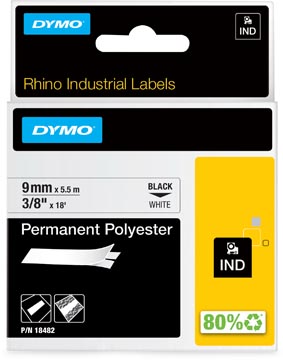 rhino tape 9mm poly zwart/wit