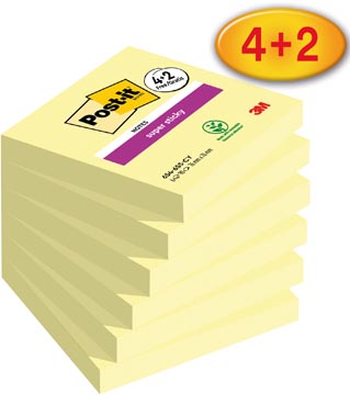 Post-It Super Sticky Notes Canary Yellow, 90 Vel, Ft 76 X 76 Mm, 4 + 2 Gratis
