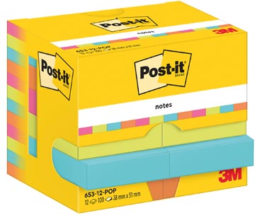 Post-It Notes Poptimistic, 100 Vel, Ft 38 X 51 Mm, Pak Van 12 Blokken