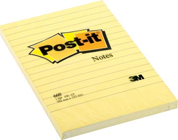 post-it notes, ft 102 x 152 mm, geel, gelijnd, blok van 100 vel