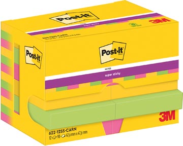 Post-It Super Sticky Notes Carnival, 90 Vel, Ft 47,6 X 47,6 Mm, Pak Van 12 Blokken
