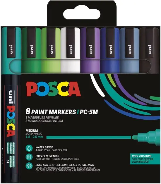 etui pf 8 posca pc5m assortiment(bl/vt/bf/vp/vf/vem/ga/nt)