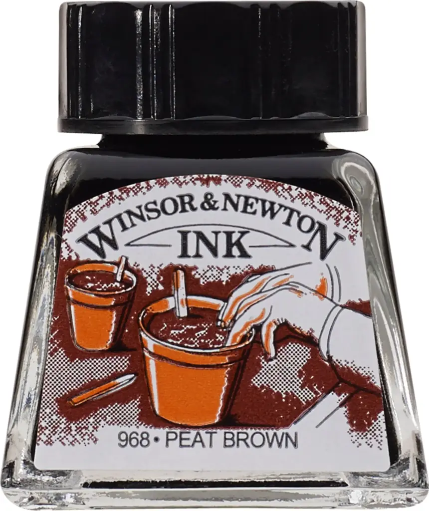 winsor & newton drawing ink 14ml gebrande turf bruin