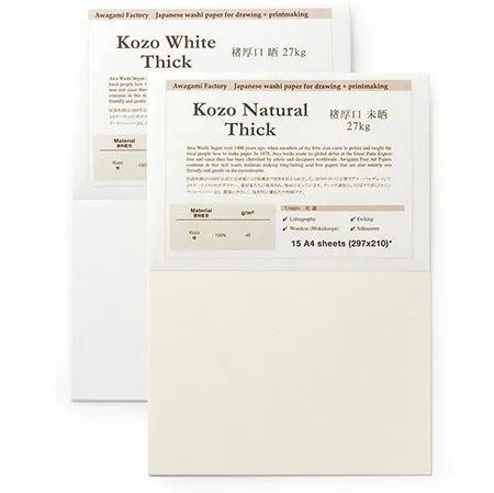 awagami kozo thick - fine art set - japans papier 45gr/m² - pakje van 15 vellen 21x29.7cm (a4) - wit