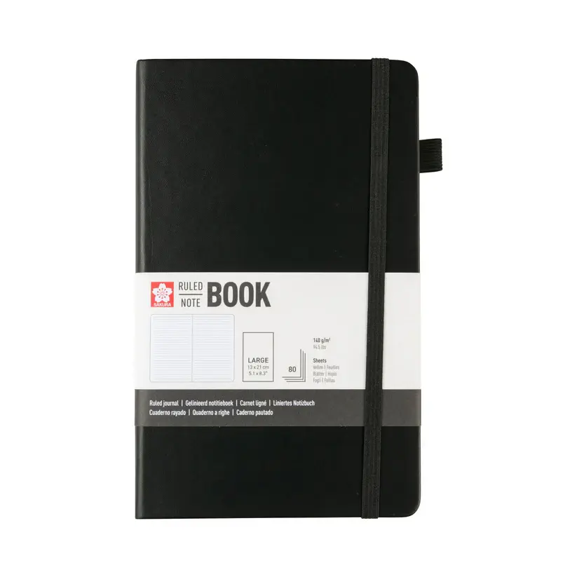 Sakura Gelijnd, Harde Kaft Notitieboek, 13X21Cm, Zwart