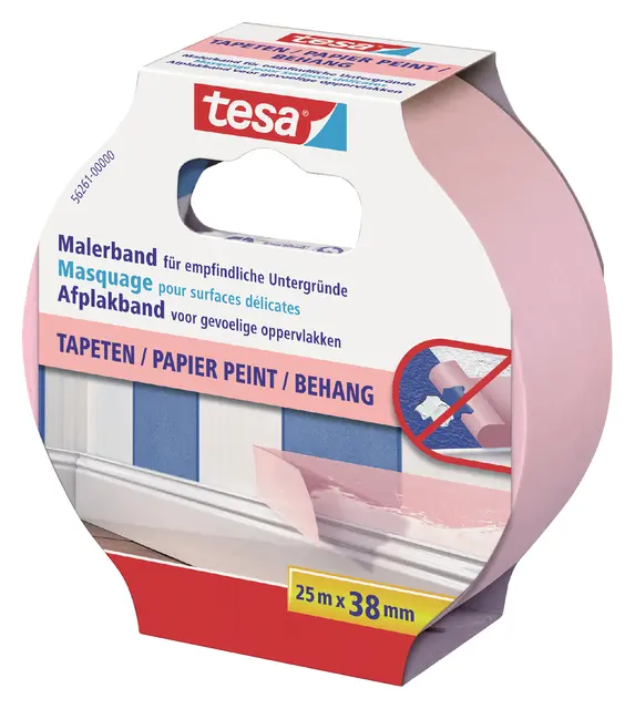 Afplaktape Tesa Professional Sensitive 25Mx38Mm Roze