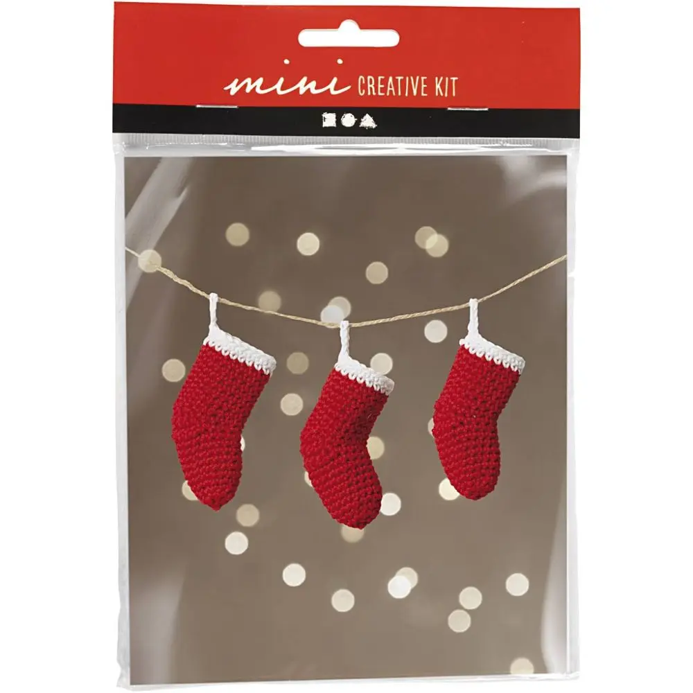 Mini Hobbyset Haken Kerstsokken, Rood/Wit