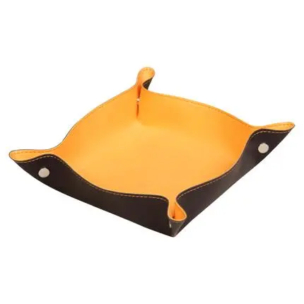 Rhodiarama Omkeerbaar Prullenbakje In Italiaans Kunstleer 12X12X4,5 Cm - Oranje-Zwart