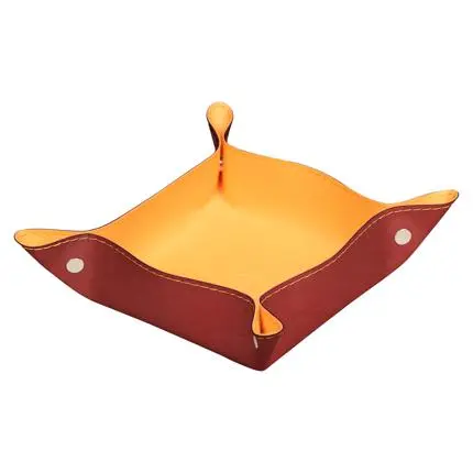 Rhodiarama Omkeerbaar Prullenbakje In Italiaans Kunstleer 12X12X4,5 Cm - Oranje-Rood