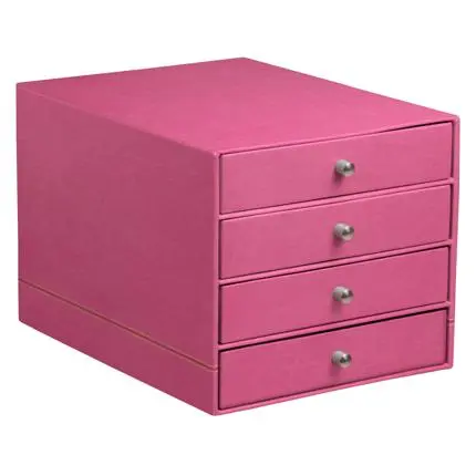 Rhodiarama Box Met 4 Laden In Italiaans Kunstleer 24,8X32,7X22,8 Cm - Fuchsia