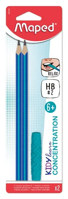 Grafietpotlood Maped Kidy Learn Concentration Met Kauwtopper Set 2 Stuks Blauw
