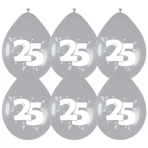 Ballon 25 Jaar, Zilver (Ø30Cm, 6St)