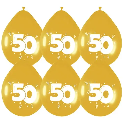 Ballon 50 jaar, goud (Ø30cm, 6st)