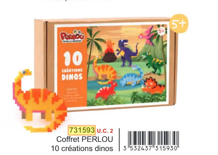 Kids koffer strijkkralen Perlou dino (10 creaties)