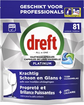 Dreft Pro Platinum vaatwastabletten, Regular, pak van 81 capsules