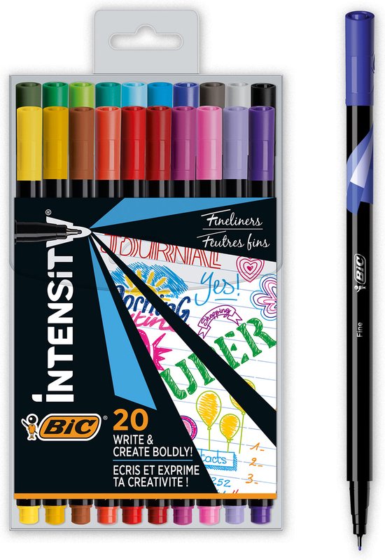 Bic Intensity Fineliner Dunne Punt - Verschillende Kleuren - Pak Van 20 Stuks - Fijne Punt 0.4 Mm