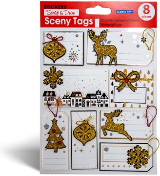 etiket kerst goud 8 stuks