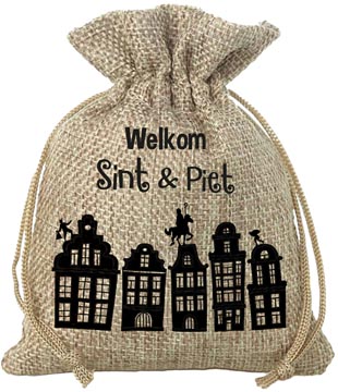 jute zak welkom 18x25cm zwart