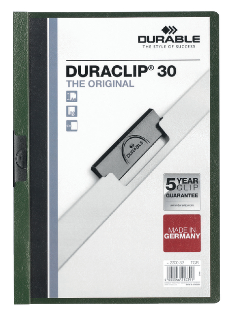 Durable, klemmap Duraclip A4, 3mm, tot 30 vellen donkergroen