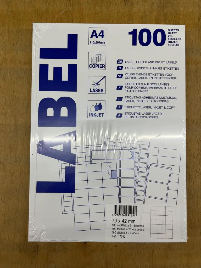 etiketten 100 vellen (70x42,3mm, a4/21)
