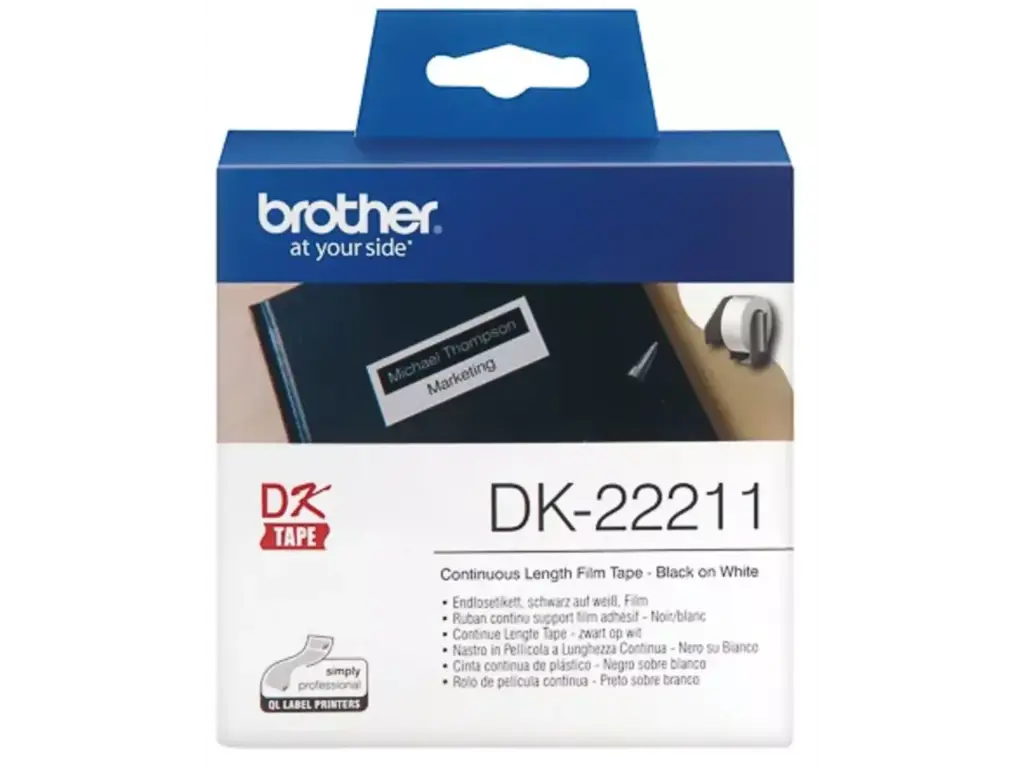Dk22211 Brother Ql550 Etiketrol 29Mm Wit Zwart 15,24 Meter Permanent
