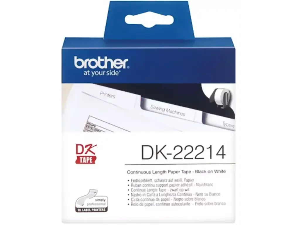 Dk22214 Brother Ql550 Etiketrol 12Mm Wit Zwart 30,48 Meter Permanent