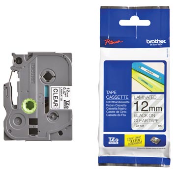 label tape p- touch tz (12mm, transparant/zwart)