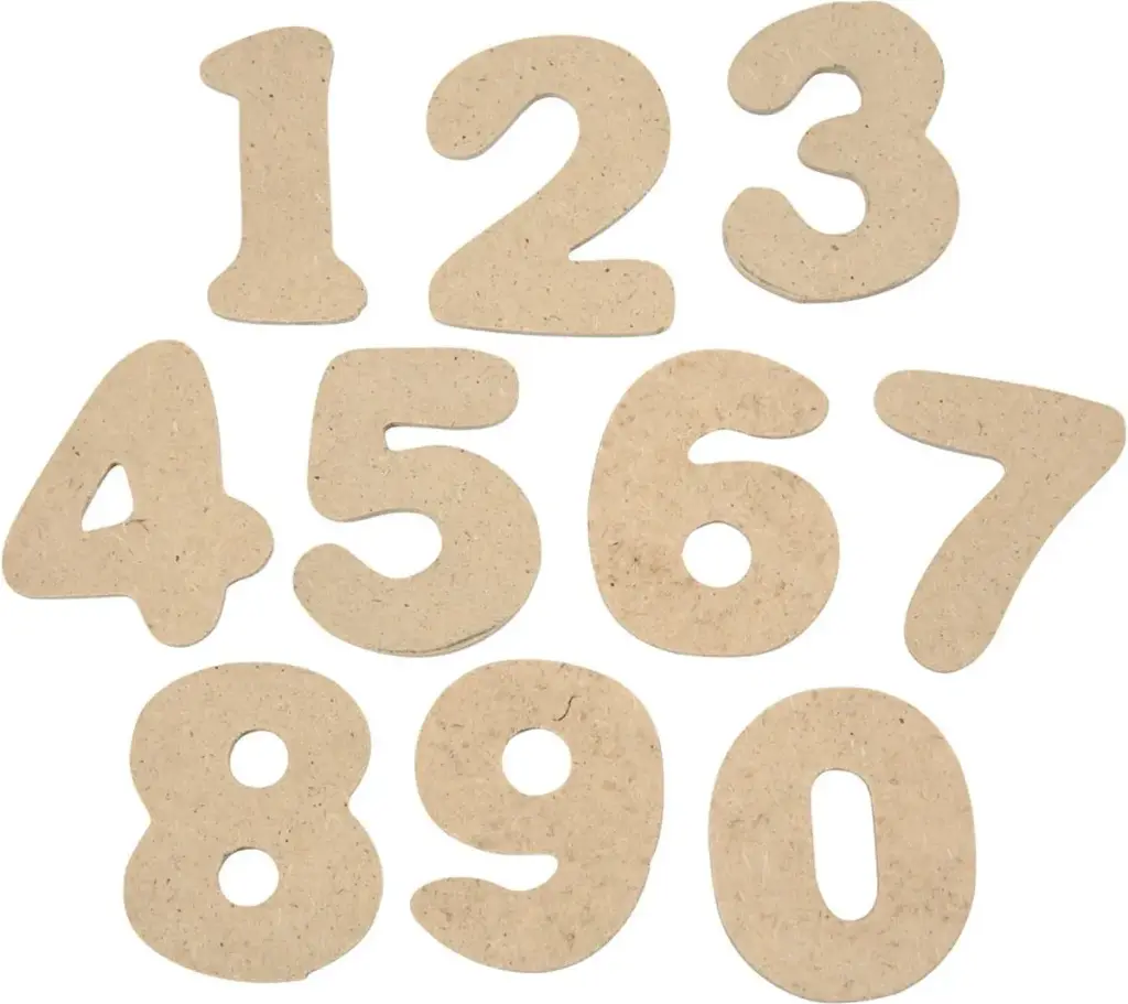 Pak Van 10 Cijfers Van 0 Tot 9, Hout, Van Elk 3 Stuks, 4Cm, 2.5Mm Dikte